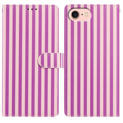 For iPhone 16e / iPhone 17e Wallet Case Vintage Stripes Leather Stand Flip Phone Cover with Wrist Strap