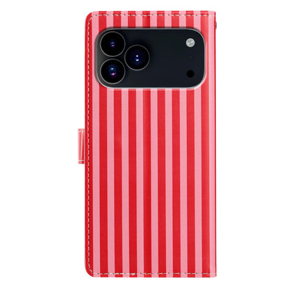 For iPhone 17 Pro Wallet Case Vintage Stripes Leather Stand Flip Phone Cover with Wrist Strap