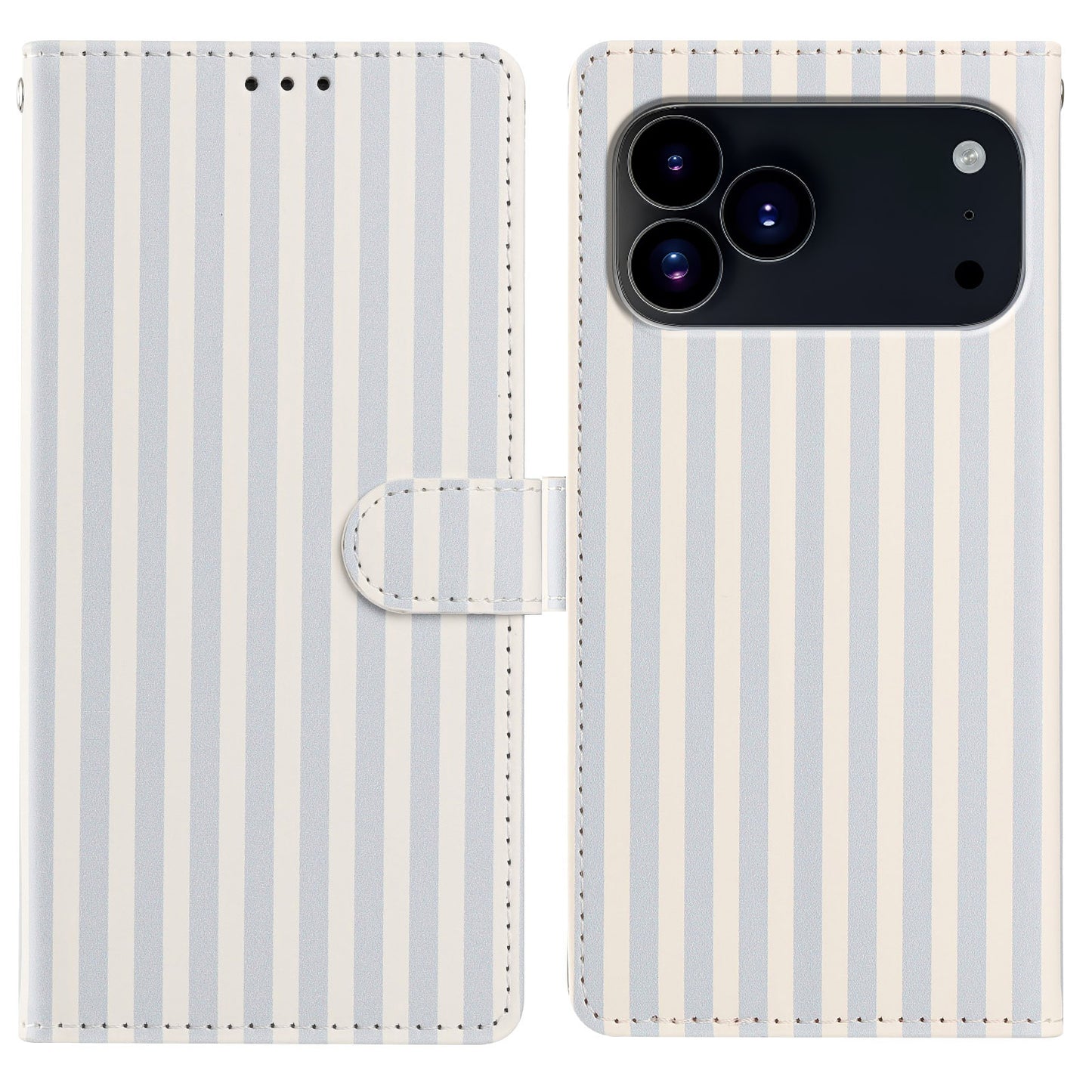 For iPhone 17 Pro Wallet Case Vintage Stripes Leather Stand Flip Phone Cover with Wrist Strap