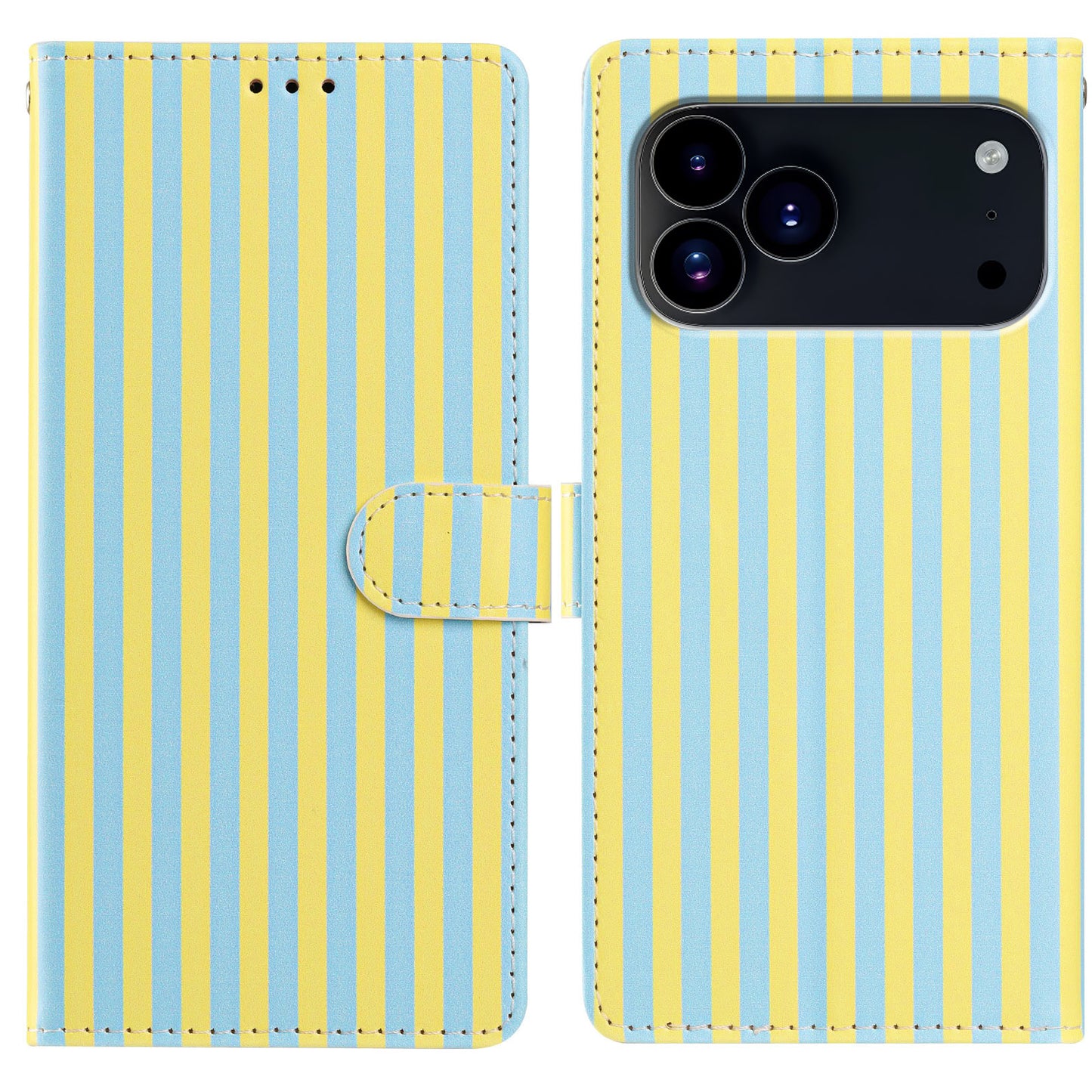 For iPhone 17 Pro Wallet Case Vintage Stripes Leather Stand Flip Phone Cover with Wrist Strap
