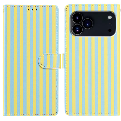 For iPhone 17 Pro Wallet Case Vintage Stripes Leather Stand Flip Phone Cover with Wrist Strap