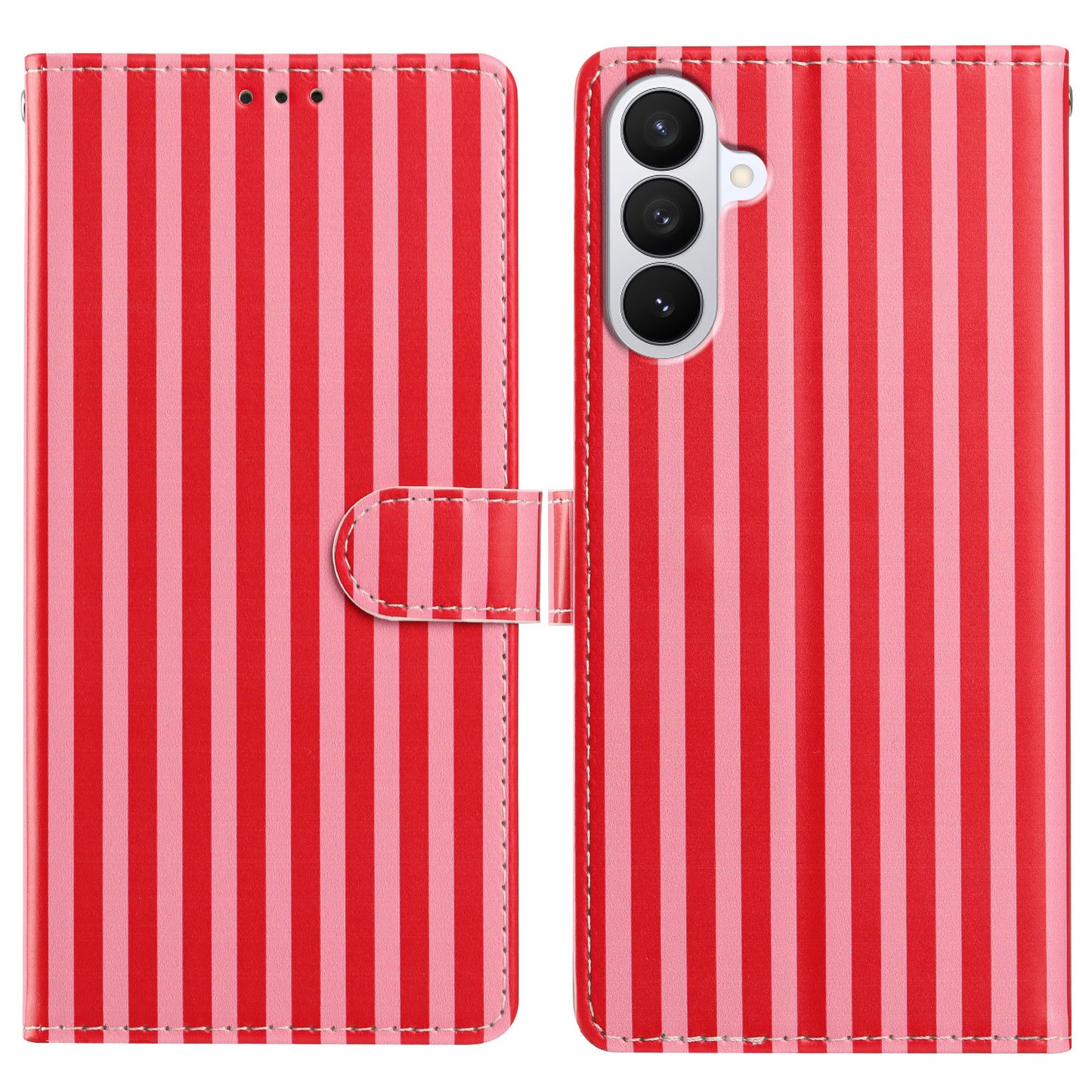 For Samsung Galaxy S26+ Wallet Case Vintage Stripes Leather Stand Flip Phone Cover with Wrist Strap