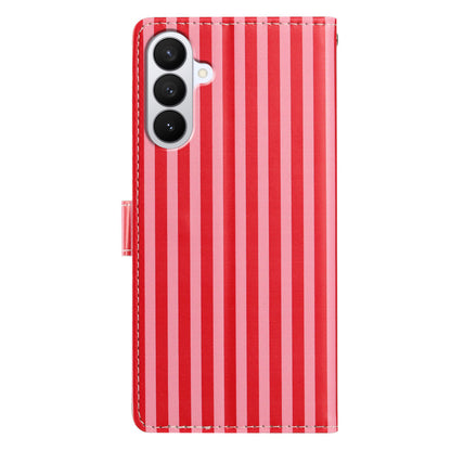 For Samsung Galaxy S26+ Wallet Case Vintage Stripes Leather Stand Flip Phone Cover with Wrist Strap