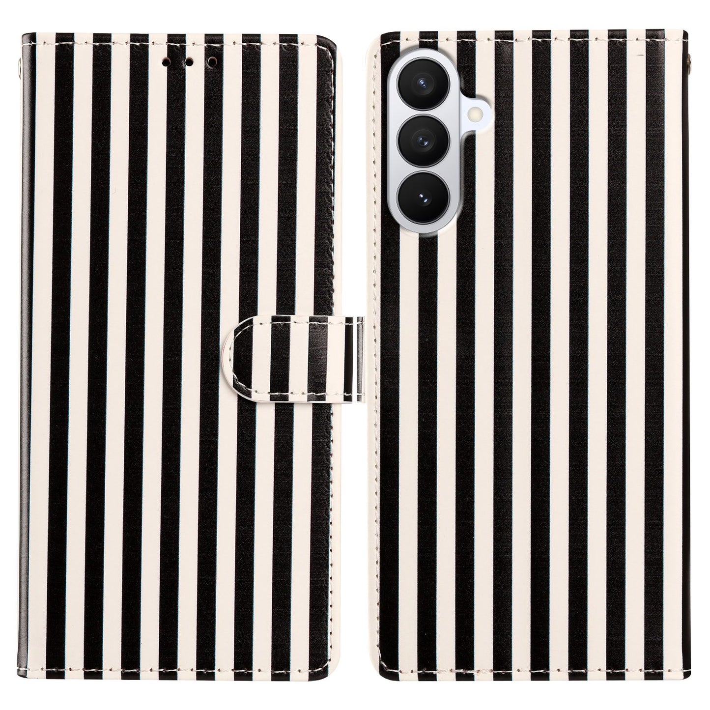 For Samsung Galaxy S26+ Wallet Case Vintage Stripes Leather Stand Flip Phone Cover with Wrist Strap