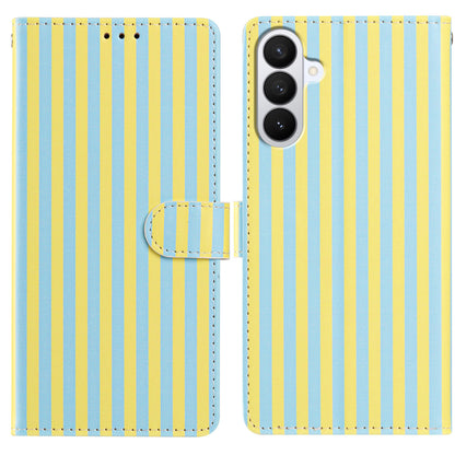 For Samsung Galaxy S26+ Wallet Case Vintage Stripes Leather Stand Flip Phone Cover with Wrist Strap