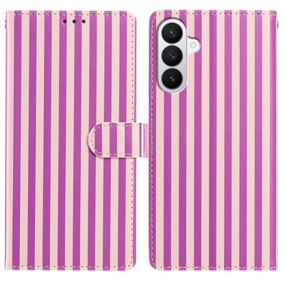 For Samsung Galaxy S26+ Wallet Case Vintage Stripes Leather Stand Flip Phone Cover with Wrist Strap