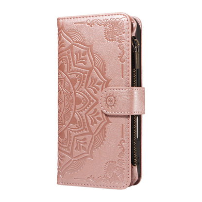 For Samsung Galaxy S26+ Wallet Case 9 Card Slots RFID Blocking Mandala Embossed Leather Flip Cover with Wrist Strap