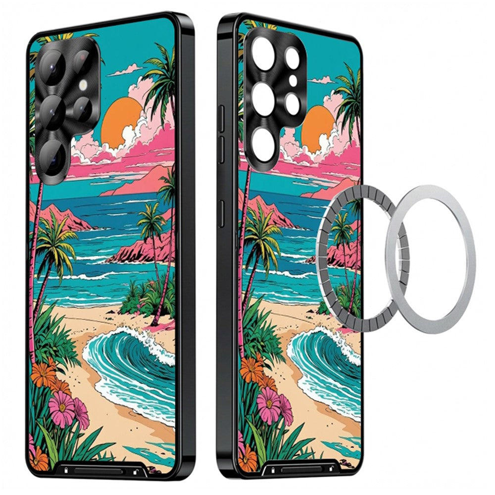 For Samsung Galaxy S25 Ultra Magnetic Case Coastal Seashell Pattern PC+TPU Phone Cover with Lens Film
