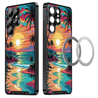For Samsung Galaxy S25 Ultra Magnetic Case Coastal Seashell Pattern PC+TPU Phone Cover with Lens Film