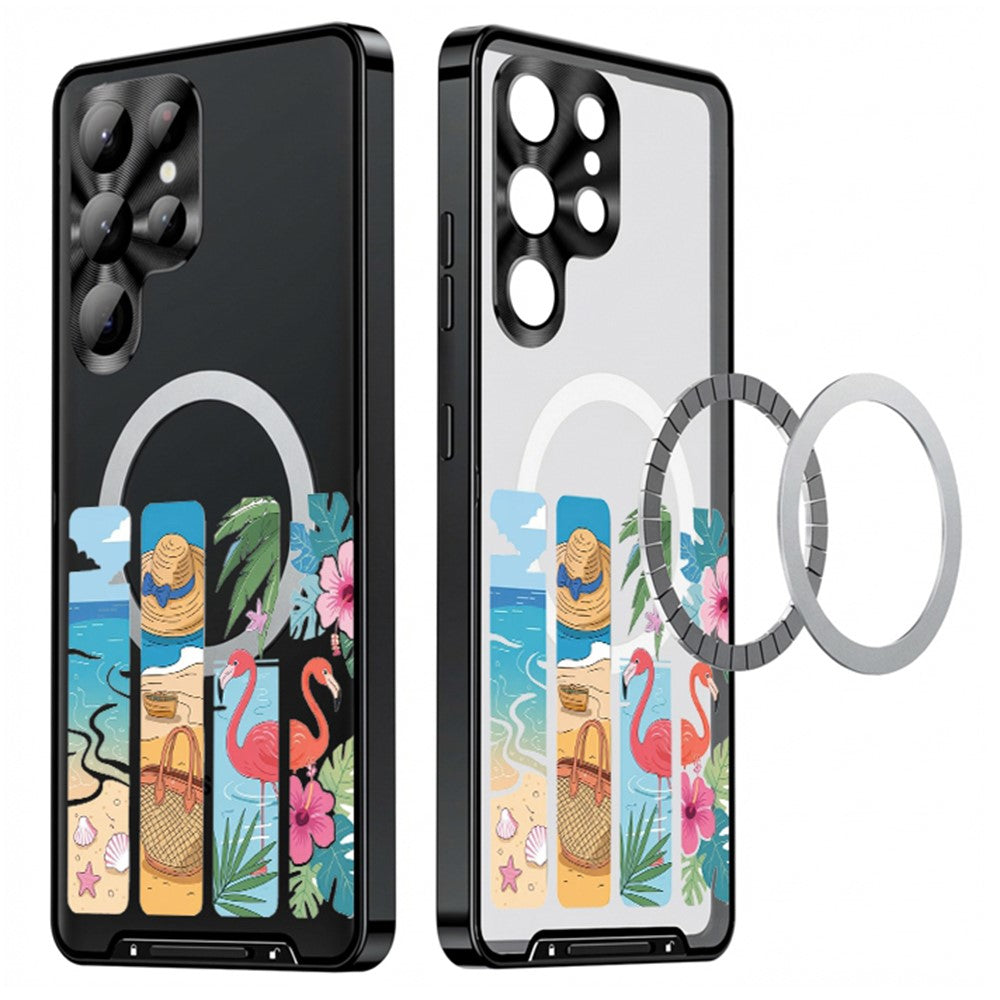 For Samsung Galaxy S25 Ultra Magnetic Case Coastal Seashell Pattern PC+TPU Phone Cover with Lens Film