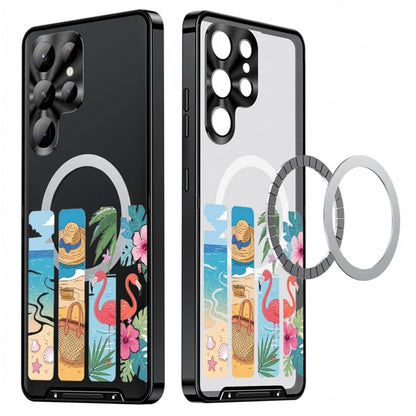 For Samsung Galaxy S25 Ultra Magnetic Case Coastal Seashell Pattern PC+TPU Phone Cover with Lens Film