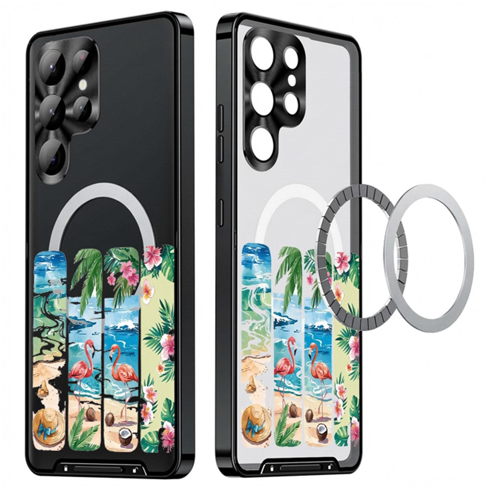 For Samsung Galaxy S25 Ultra Magnetic Case Coastal Seashell Pattern PC+TPU Phone Cover with Lens Film