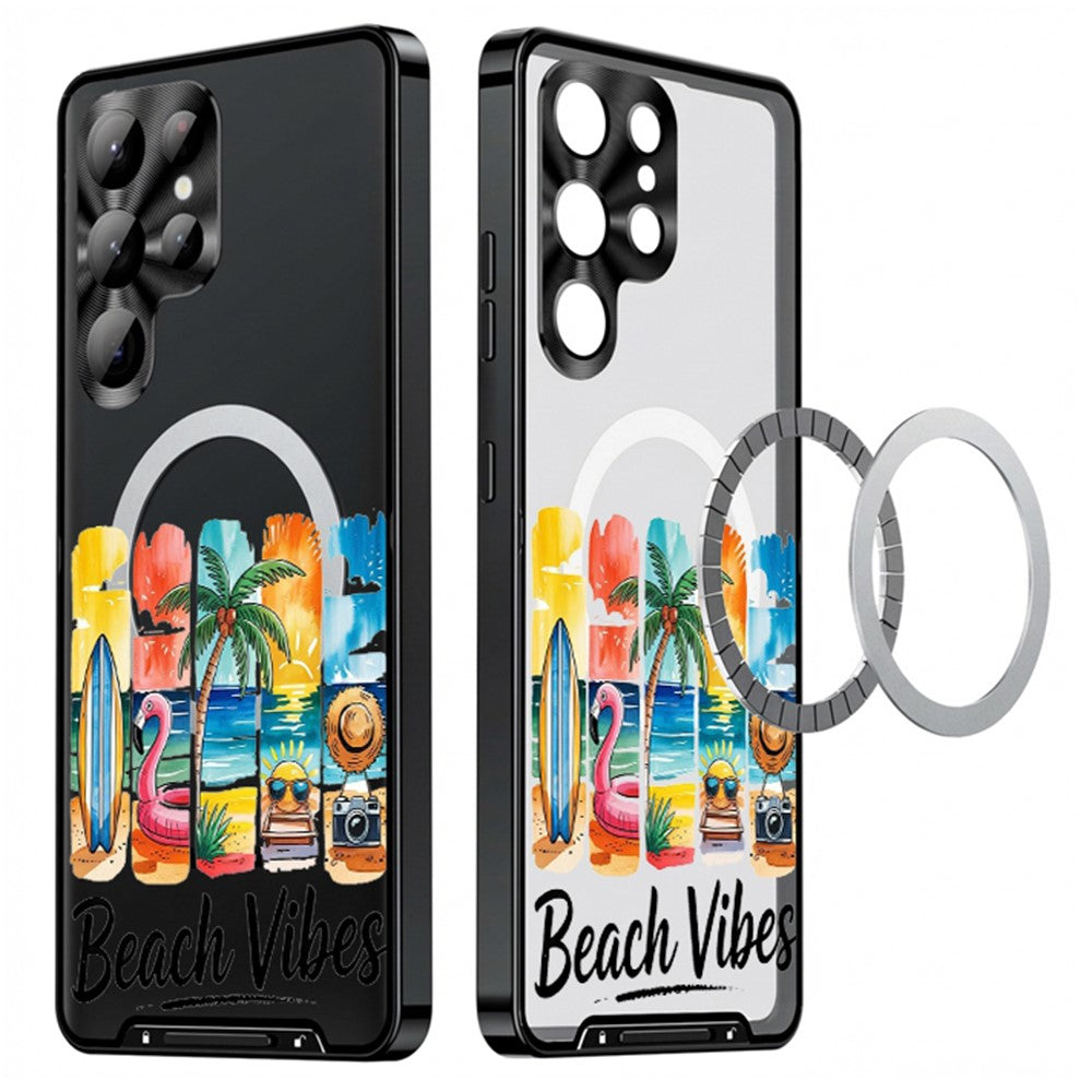 For Samsung Galaxy S25 Ultra Magnetic Case Coastal Seashell Pattern PC+TPU Phone Cover with Lens Film