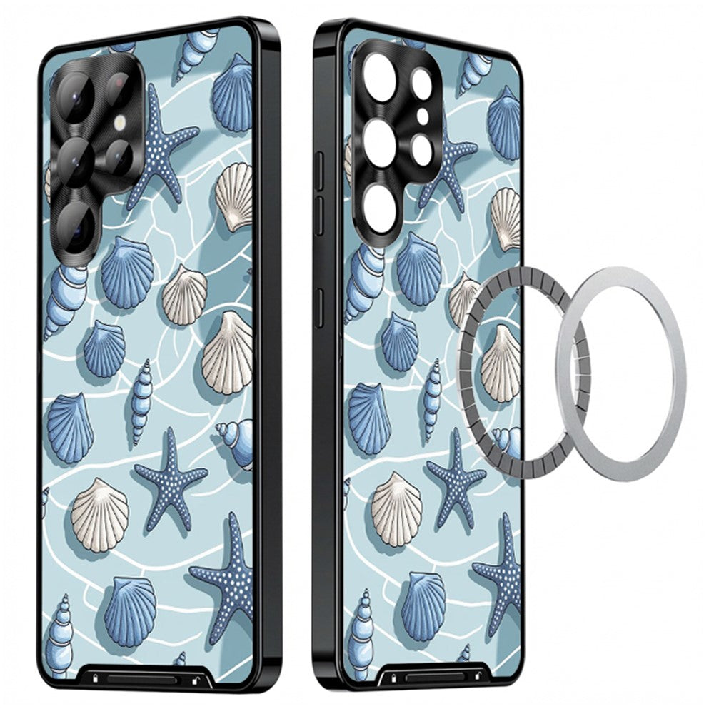 For Samsung Galaxy S25 Ultra Magnetic Case Coastal Seashell Pattern PC+TPU Phone Cover with Lens Film