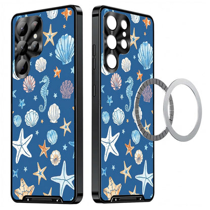 For Samsung Galaxy S25 Ultra Magnetic Case Coastal Seashell Pattern PC+TPU Phone Cover with Lens Film