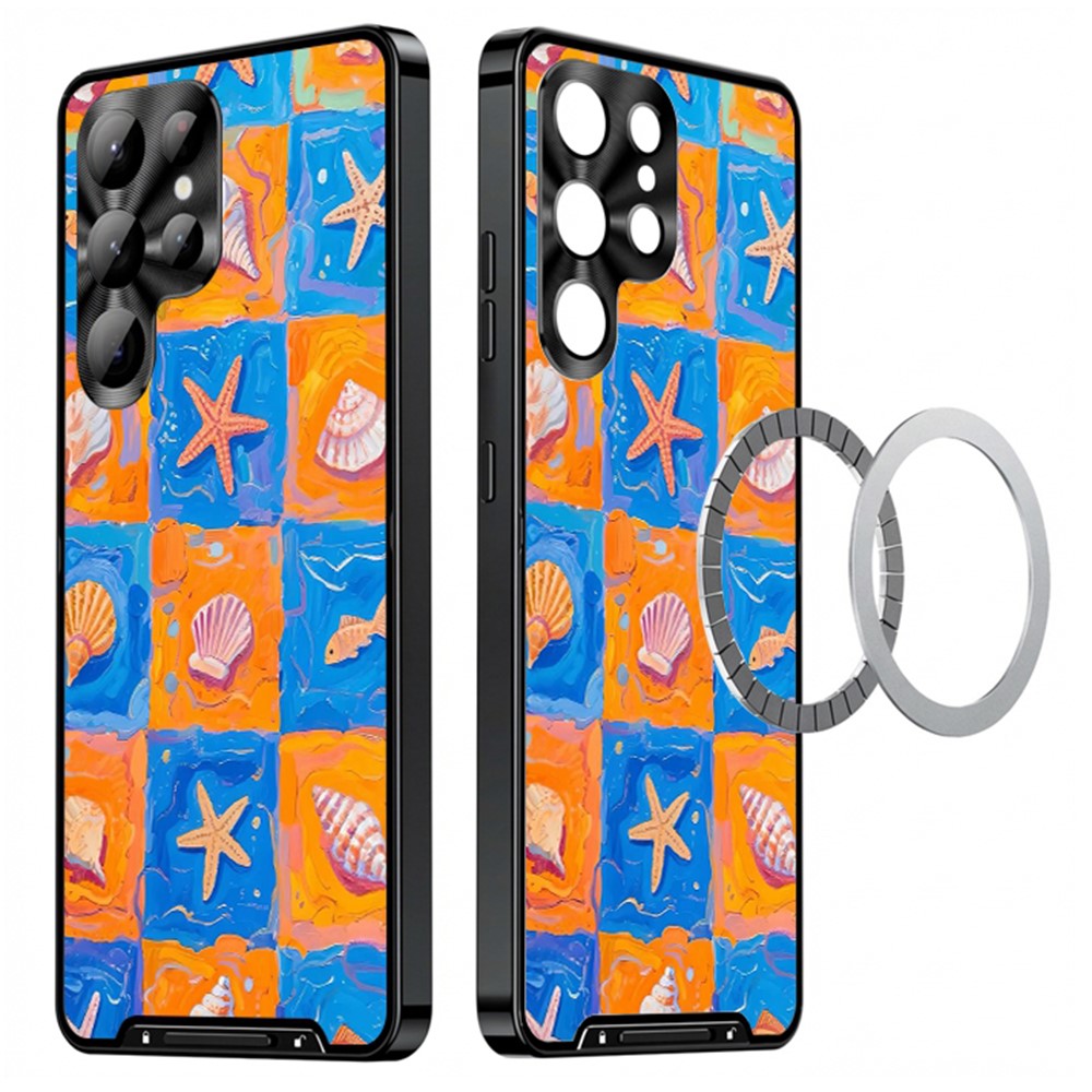 For Samsung Galaxy S25 Ultra Magnetic Case Coastal Seashell Pattern PC+TPU Phone Cover with Lens Film