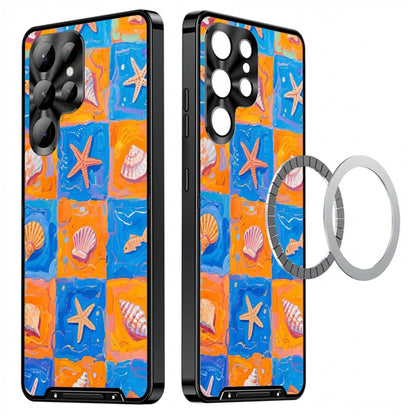 For Samsung Galaxy S25 Ultra Magnetic Case Coastal Seashell Pattern PC+TPU Phone Cover with Lens Film