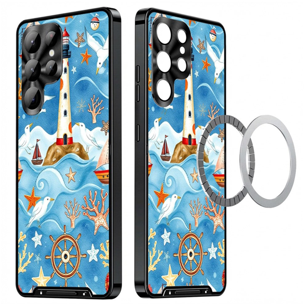 For Samsung Galaxy S25 Ultra Magnetic Case Coastal Seashell Pattern PC+TPU Phone Cover with Lens Film
