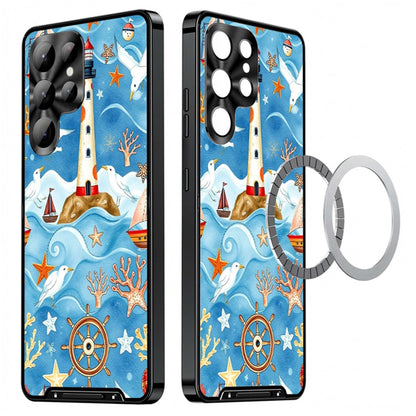 For Samsung Galaxy S25 Ultra Magnetic Case Coastal Seashell Pattern PC+TPU Phone Cover with Lens Film