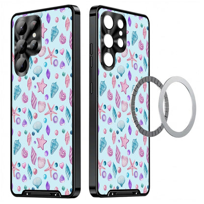 For Samsung Galaxy S25 Ultra Magnetic Case Coastal Seashell Pattern PC+TPU Phone Cover with Lens Film