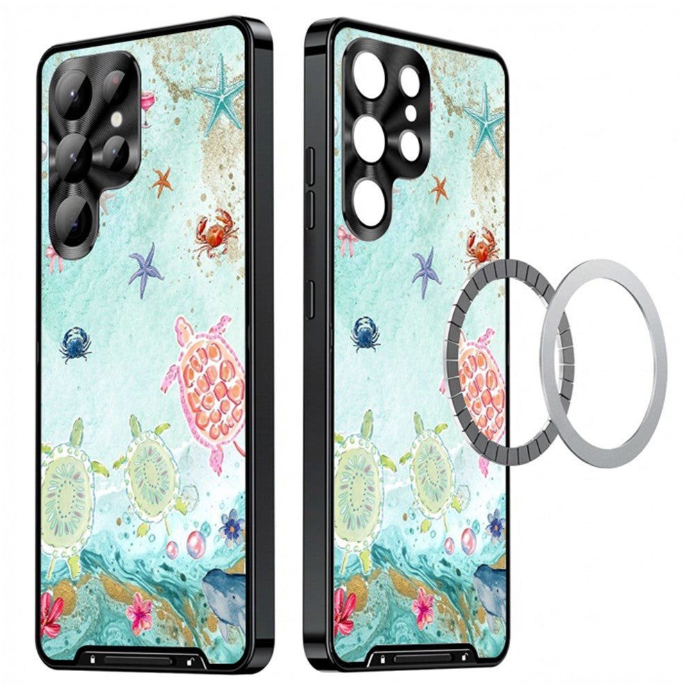 For Samsung Galaxy S25 Ultra Magnetic Case Coastal Seashell Pattern PC+TPU Phone Cover with Lens Film
