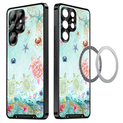 For Samsung Galaxy S25 Ultra Magnetic Case Coastal Seashell Pattern PC+TPU Phone Cover with Lens Film