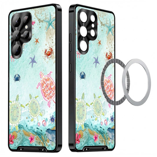For Samsung Galaxy S25 Ultra Magnetic Case Coastal Seashell Pattern PC+TPU Phone Cover with Lens Film