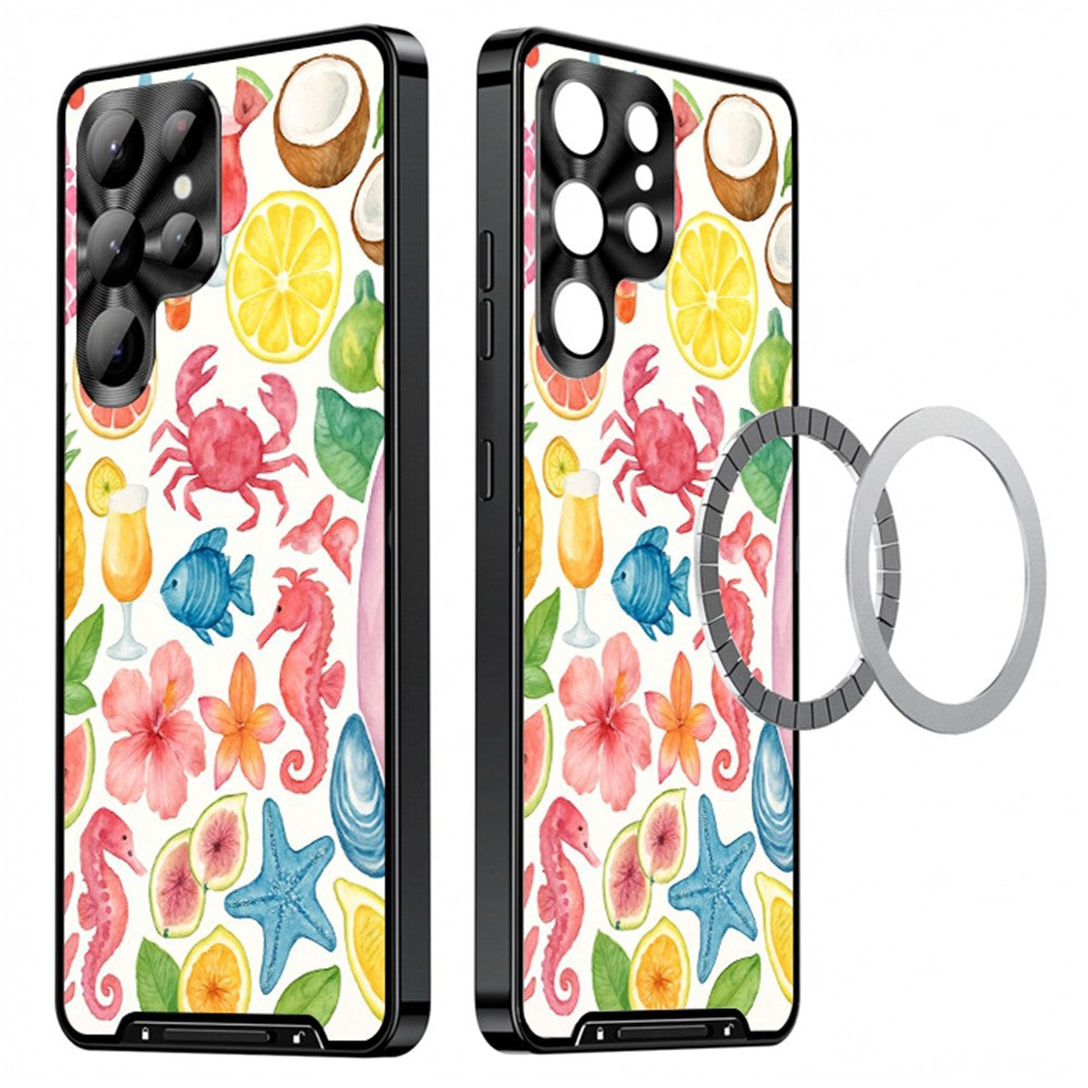 For Samsung Galaxy S25 Ultra Magnetic Case Coastal Seashell Pattern PC+TPU Phone Cover with Lens Film