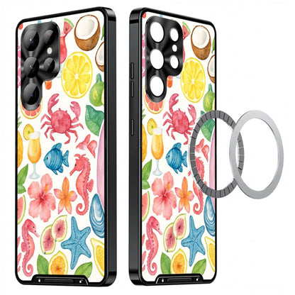 For Samsung Galaxy S25 Ultra Magnetic Case Coastal Seashell Pattern PC+TPU Phone Cover with Lens Film