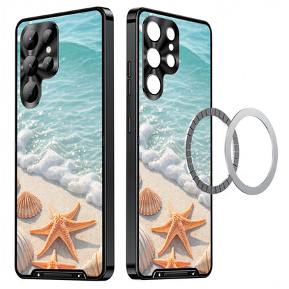 For Samsung Galaxy S25 Ultra Magnetic Case Coastal Seashell Pattern PC+TPU Phone Cover with Lens Film