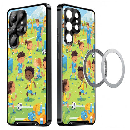 For Samsung Galaxy S25 Ultra Magnetic Case Football Pattern PC+TPU Protective Phone Cover with Lens Film