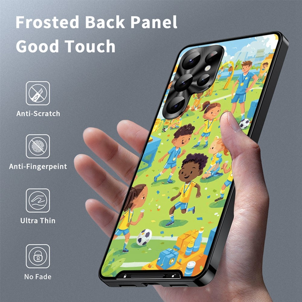 For Samsung Galaxy S25 Ultra Magnetic Case Football Pattern PC+TPU Protective Phone Cover with Lens Film