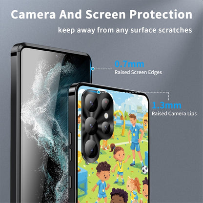 For Samsung Galaxy S25 Ultra Magnetic Case Football Pattern PC+TPU Protective Phone Cover with Lens Film