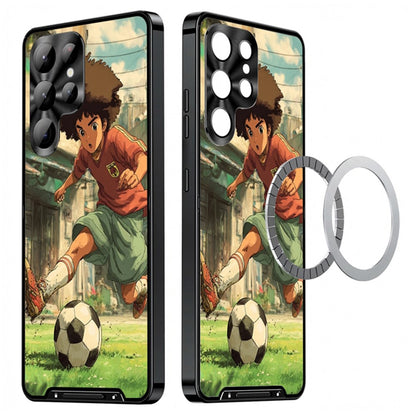 For Samsung Galaxy S25 Ultra Magnetic Case Football Pattern PC+TPU Protective Phone Cover with Lens Film