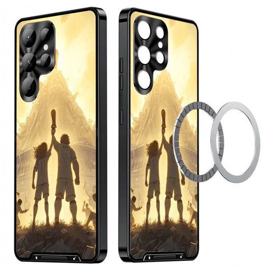 For Samsung Galaxy S25 Ultra Magnetic Case Football Pattern PC+TPU Protective Phone Cover with Lens Film