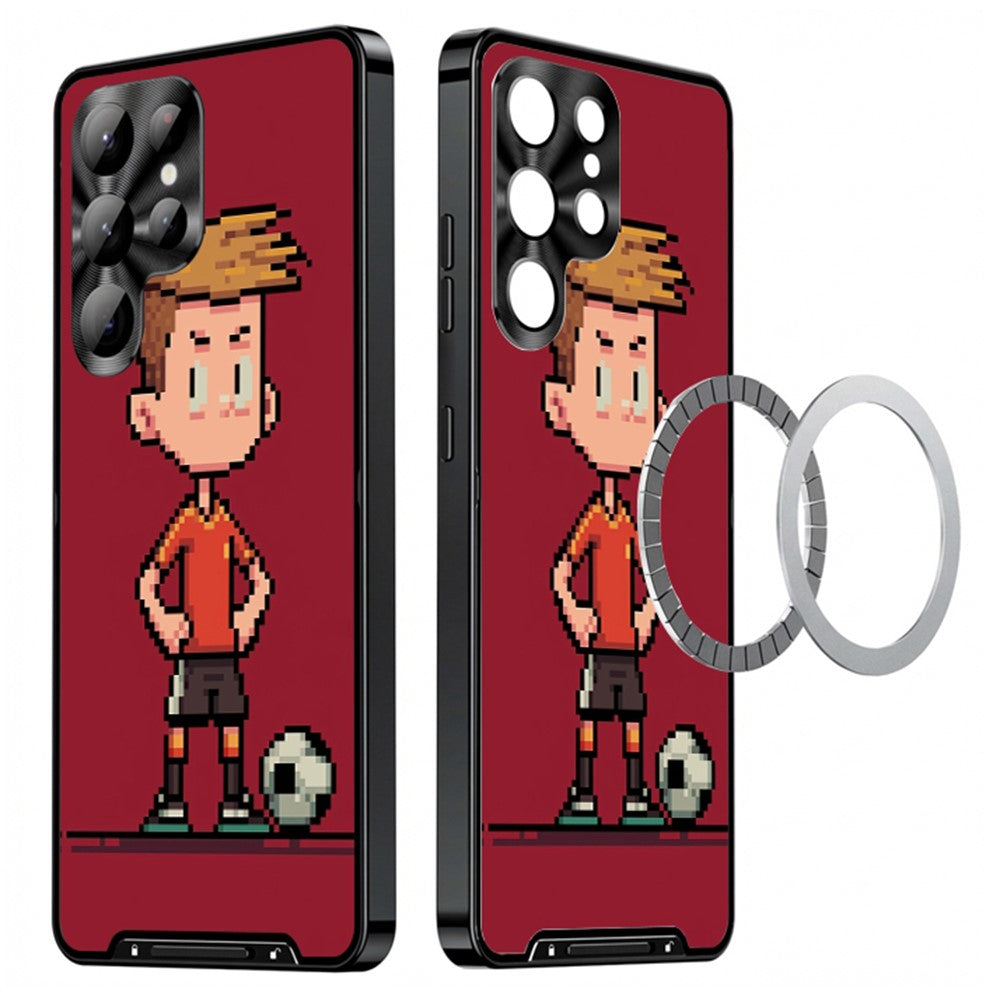 For Samsung Galaxy S25 Ultra Magnetic Case Football Pattern PC+TPU Protective Phone Cover with Lens Film