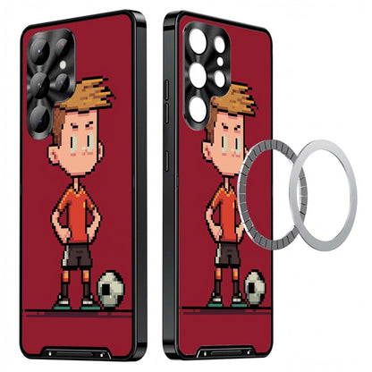 For Samsung Galaxy S25 Ultra Magnetic Case Football Pattern PC+TPU Protective Phone Cover with Lens Film