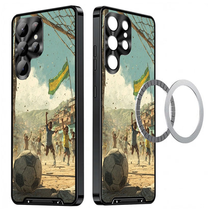 For Samsung Galaxy S25 Ultra Magnetic Case Football Pattern PC+TPU Protective Phone Cover with Lens Film