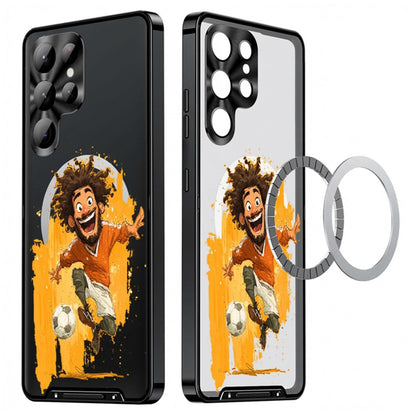 For Samsung Galaxy S25 Ultra Magnetic Case Football Pattern PC+TPU Protective Phone Cover with Lens Film