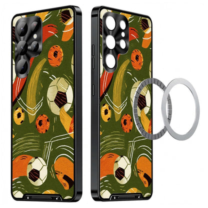 For Samsung Galaxy S25 Ultra Magnetic Case Football Pattern PC+TPU Protective Phone Cover with Lens Film