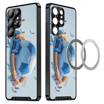 For Samsung Galaxy S25 Ultra Magnetic Case Football Pattern PC+TPU Protective Phone Cover with Lens Film