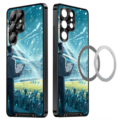 For Samsung Galaxy S25 Ultra Magnetic Case Football Pattern PC+TPU Protective Phone Cover with Lens Film