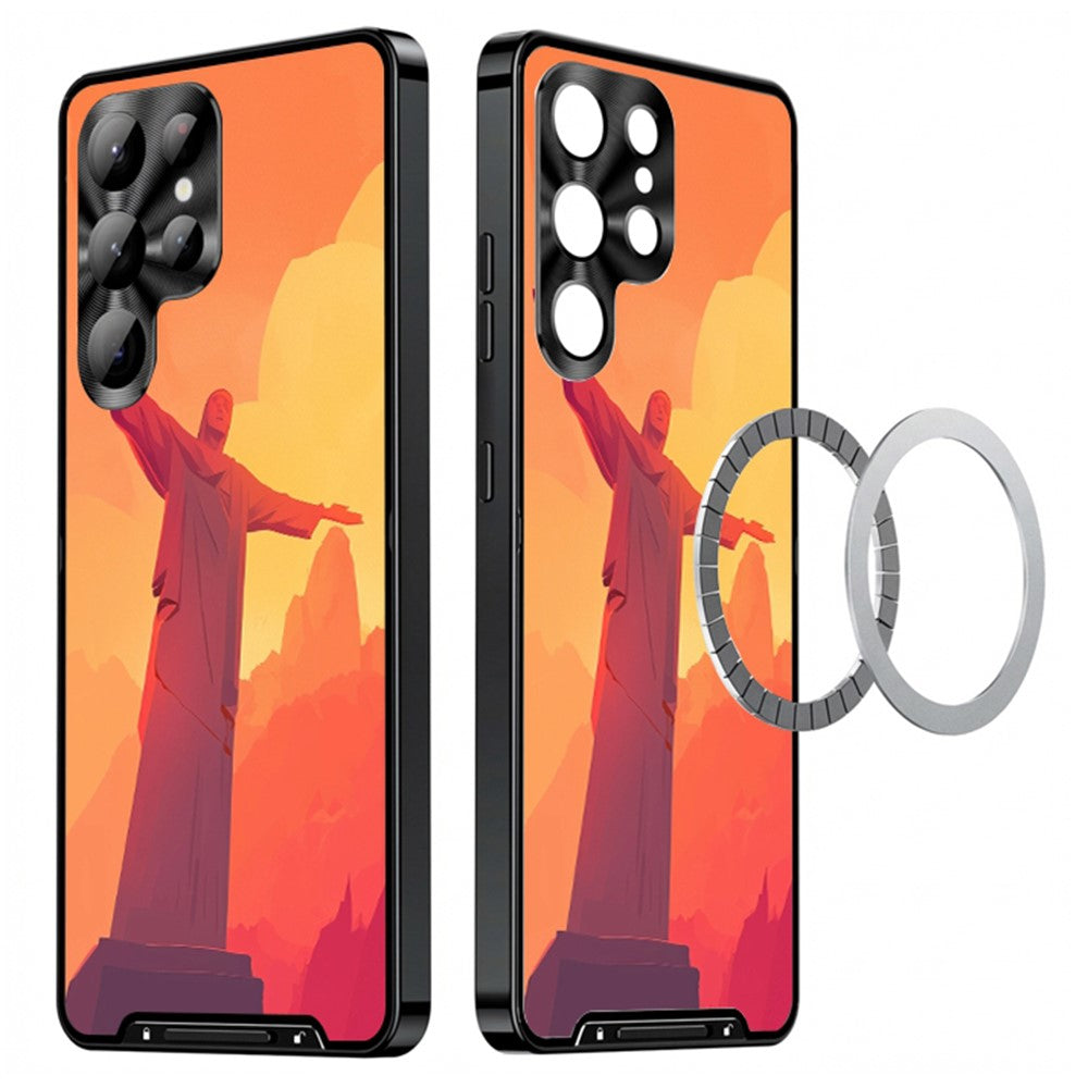 For Samsung Galaxy S25 Ultra Magnetic Case Football Pattern PC+TPU Protective Phone Cover with Lens Film
