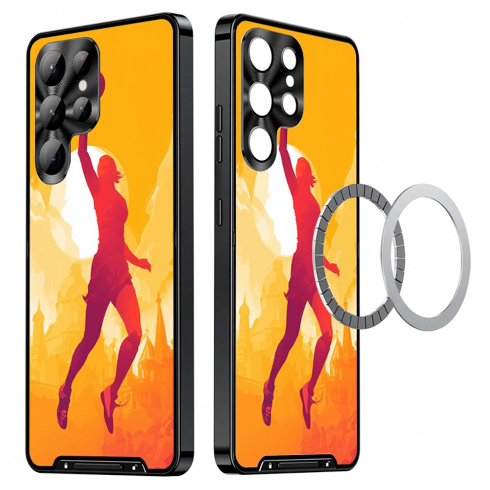 For Samsung Galaxy S25 Ultra Magnetic Case Football Pattern PC+TPU Protective Phone Cover with Lens Film