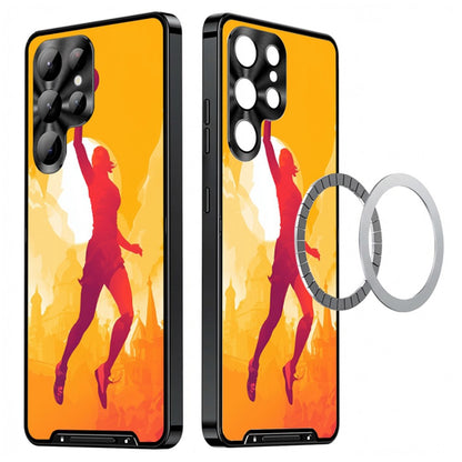 For Samsung Galaxy S25 Ultra Magnetic Case Football Pattern PC+TPU Protective Phone Cover with Lens Film