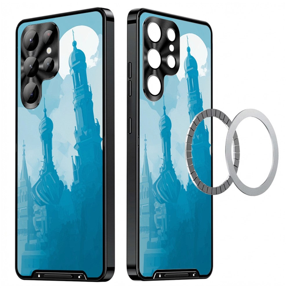 For Samsung Galaxy S25 Ultra Magnetic Case Football Pattern PC+TPU Protective Phone Cover with Lens Film