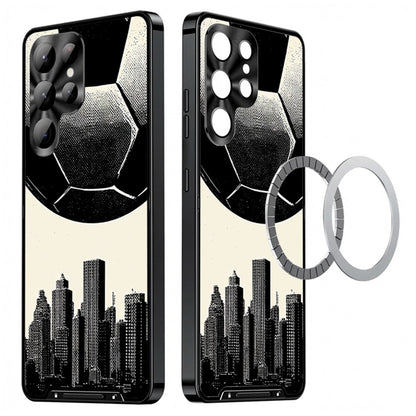 For Samsung Galaxy S25 Ultra Magnetic Case Football Pattern PC+TPU Protective Phone Cover with Lens Film
