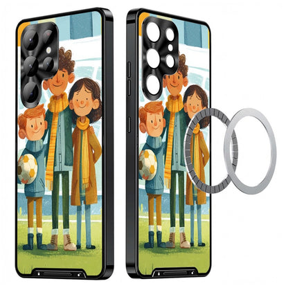 For Samsung Galaxy S25 Ultra Magnetic Case Football Pattern PC+TPU Protective Phone Cover with Lens Film