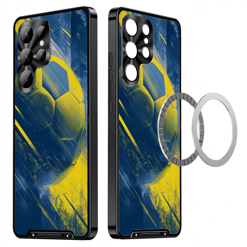 For Samsung Galaxy S25 Ultra Magnetic Case Football Pattern PC+TPU Protective Phone Cover with Lens Film