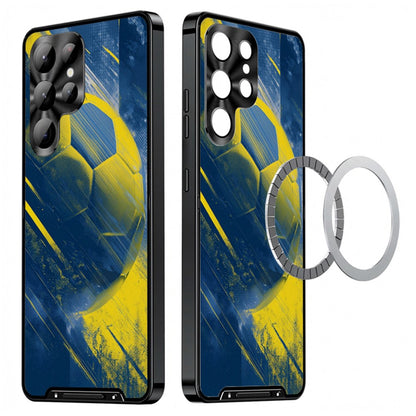 For Samsung Galaxy S25 Ultra Magnetic Case Football Pattern PC+TPU Protective Phone Cover with Lens Film